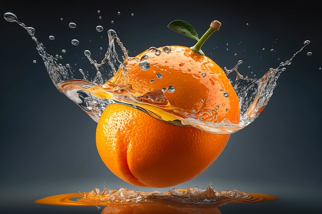 물 스플래시에 오렌지입니다. Generative AI 기술로 만든 건강한 삶과 신선한 음식을 컨셉으로