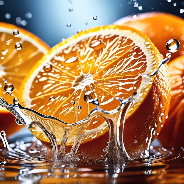 水の飛沫のクローズアップのオレンジ
