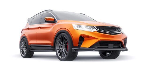 Orange sports compact car SUV 3d render illustrration