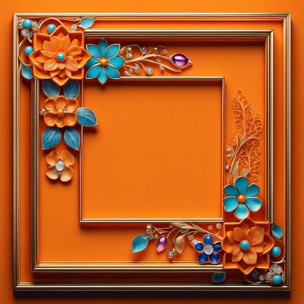 Orange squared shaped frame with beautiful designs