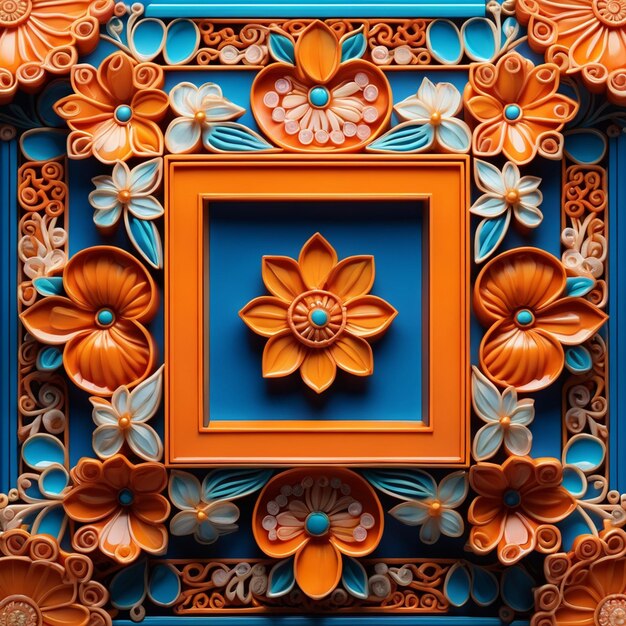 Orange squared shaped frame with beautiful designs