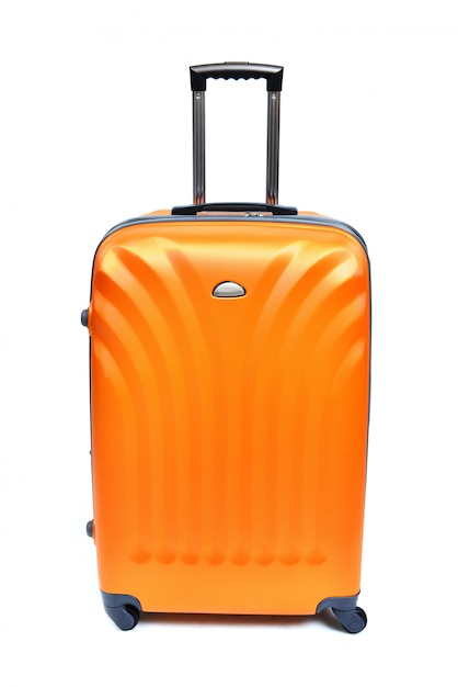 Orange suitcase isolated on white 