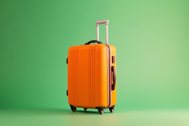 An orange suitcase with a handle that says " i'm a traveler " on it.