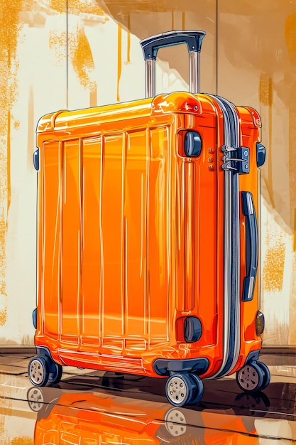 손잡이와 바를 가진 오렌지색 가방은 쉽게 운반 할 수 있습니다.