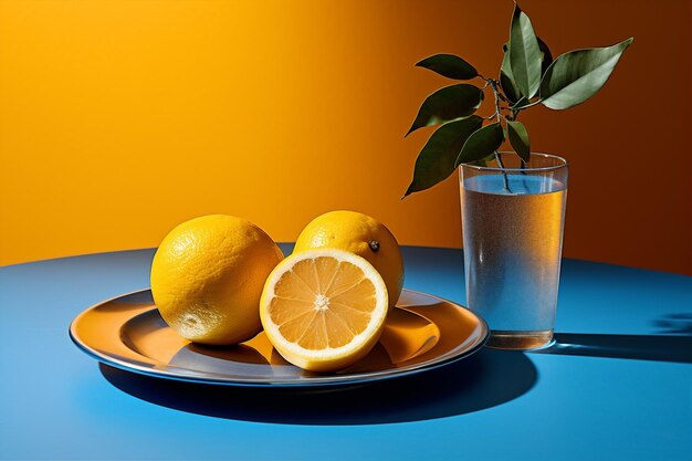 Orange summer closeup juice refreshing lemon detox cocktail drink water blue cold