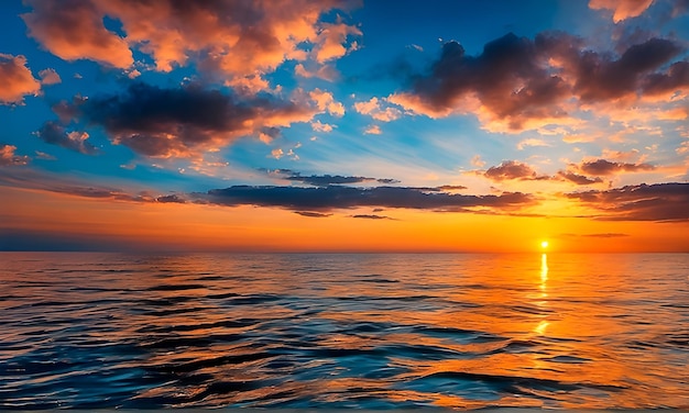 Orange sunset over the calm ocean