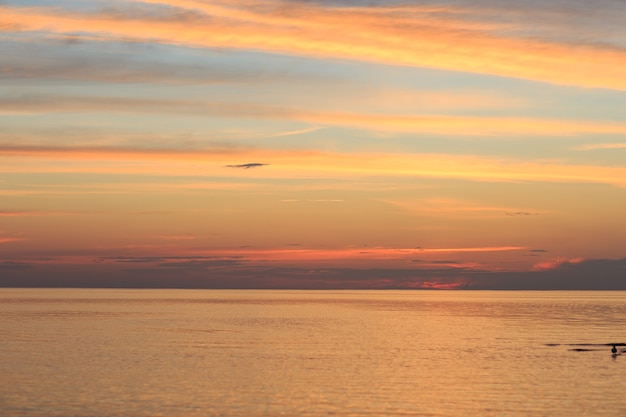 orange sunset in the evening on the sea