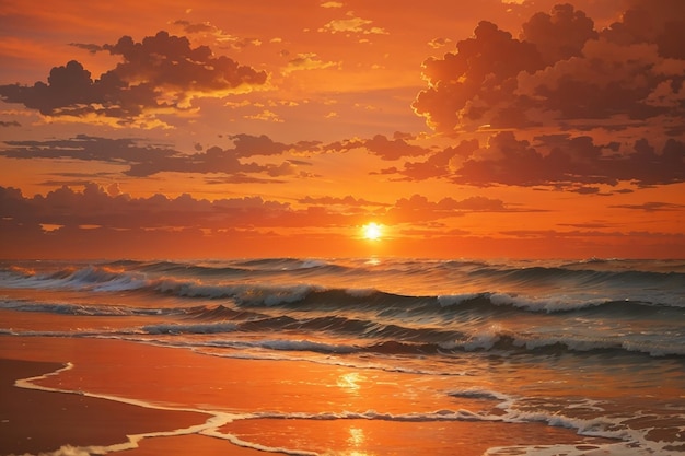 Orange sunset over the sea