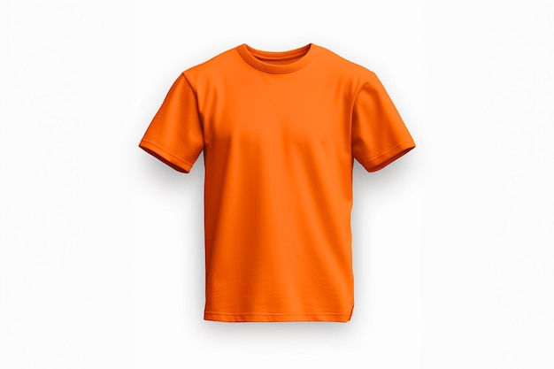 Orange t shirt mockup with copy space on white background tshirt design print Ai generated