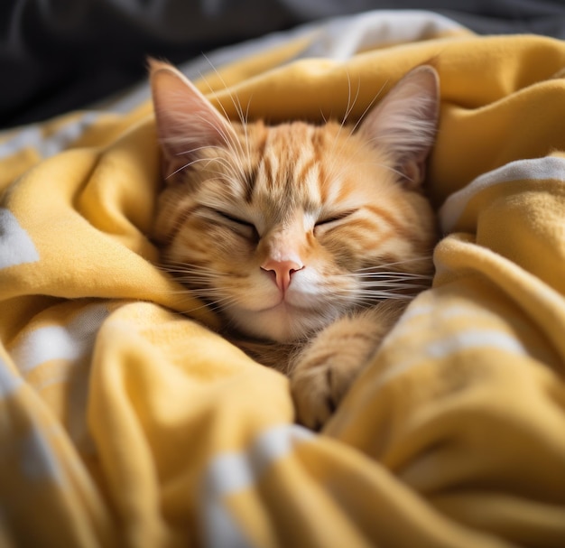 an orange tabby cat sleeping under sheets