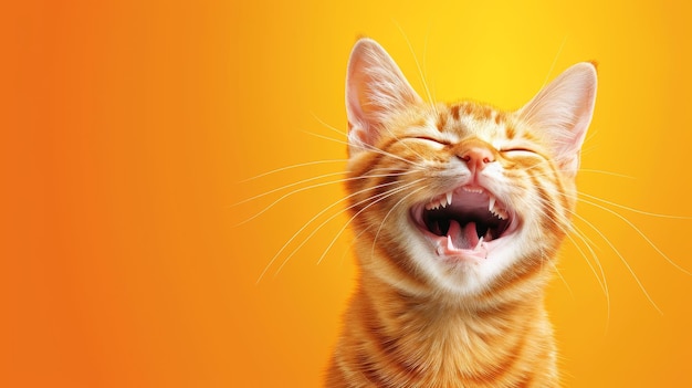 Оранжевая кошка зевает на оранжевом фоне