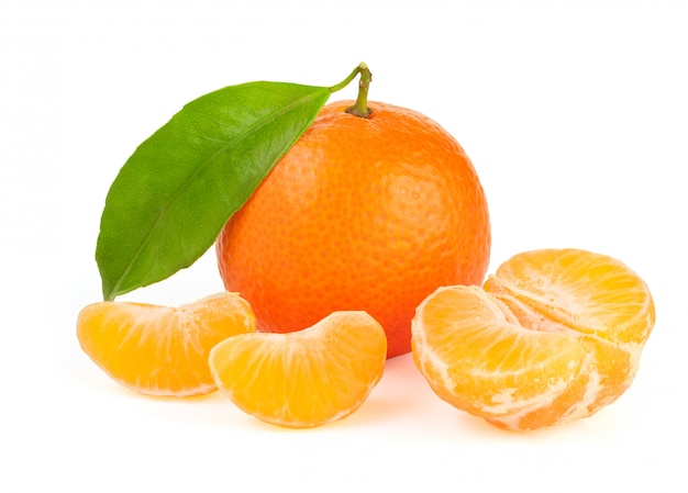 Orange tangerine with leaf isolated