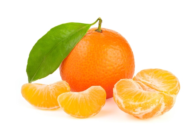 Orange tangerine with segments isolated on white background