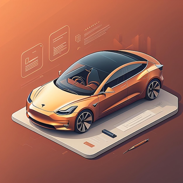 An orange tesla model 3 car on a phone