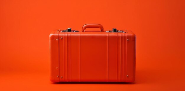 Orange travel suitcase on orange background trip concept generative ai