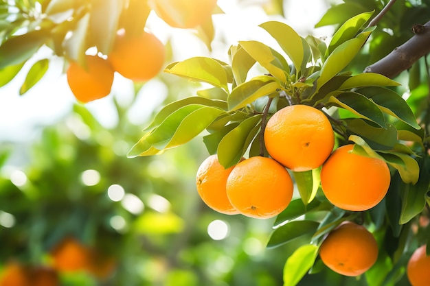 Photo orange tree branch with ripe fruits on sunny day shallow depth of field