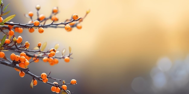 orange tree in the corner in over blurred background banner with copy space for text