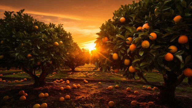 An orange tree in front of a house with potted plants