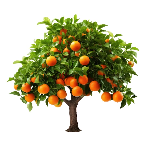 Orange tree isolated on white transparent background Ripe fruits and citrus green foliage