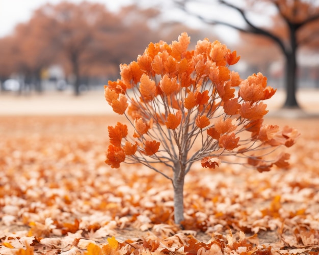 an orange tree in the middle of a field