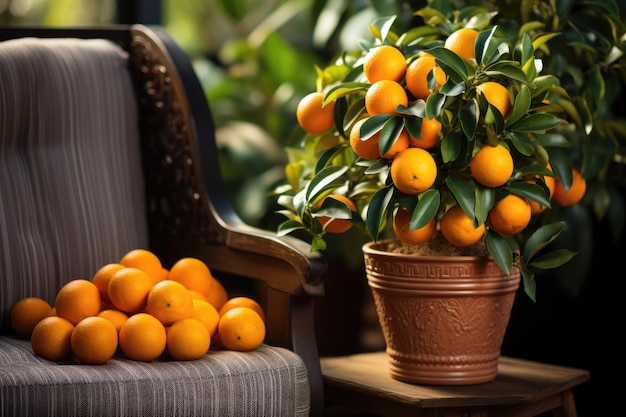 Foto albero di arancio in una pentola fotografia professionale di cibo pubblicitario