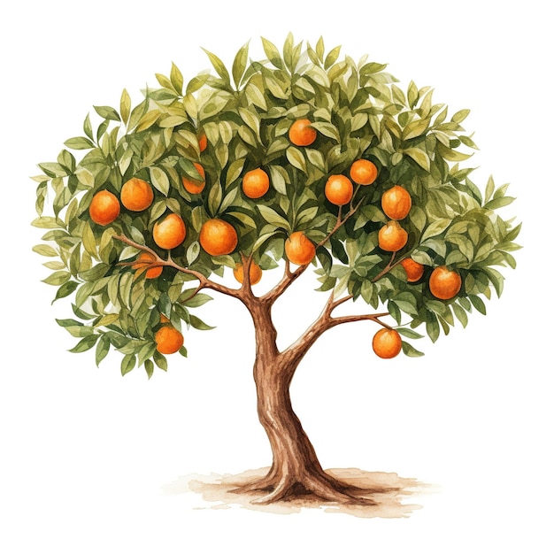 Orange tree watercolor illustration Single element clipart for design