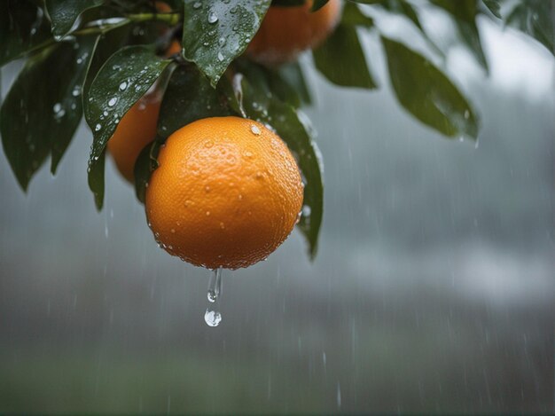 Foto arancione sull'albero con sfondo piovoso