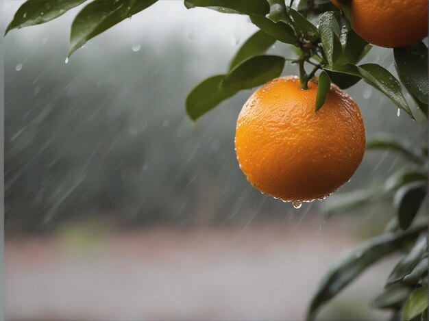 Foto arancione sull'albero con sfondo piovoso