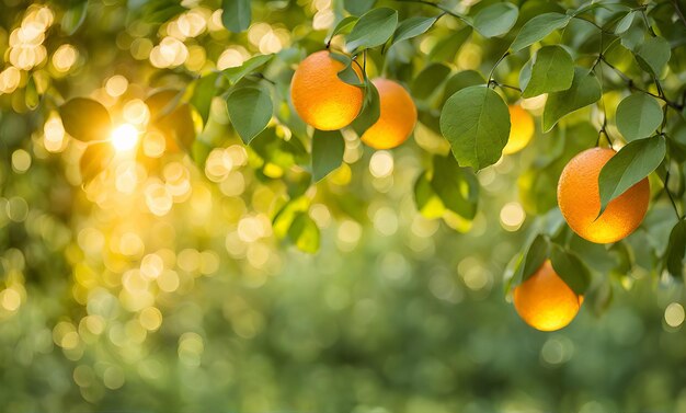 Orange tree with ripe oranges and bokeh