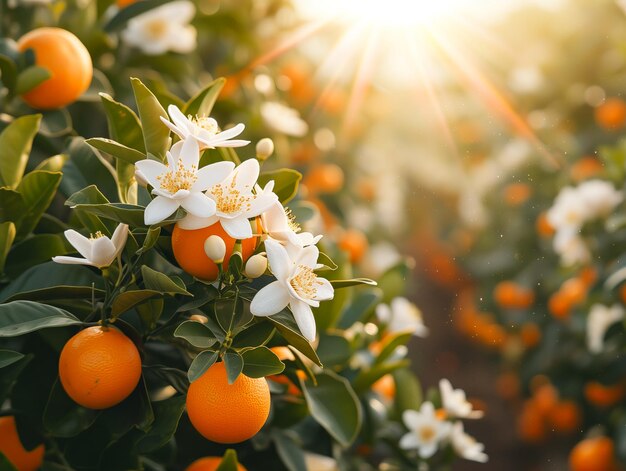 Photo orange trees with ripe oranges