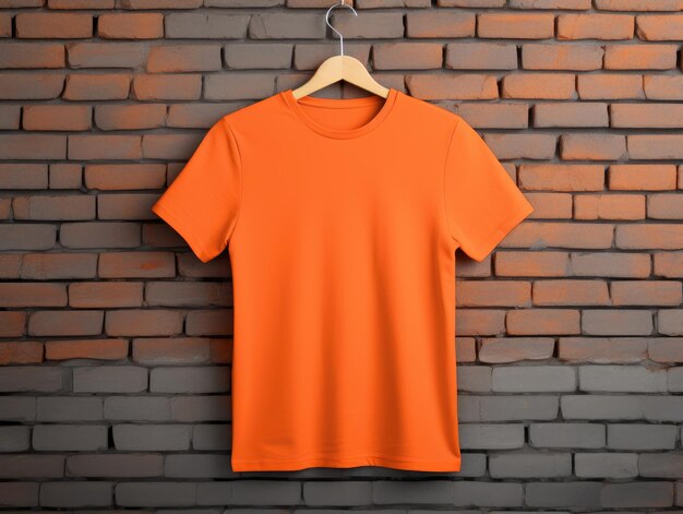 Photo orange tshirt made of natural fabric mockup of an orange mens tshirt on brick background place