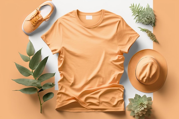 Orange Tshirt Short sleeve oversize template mockup Generative AI illustration