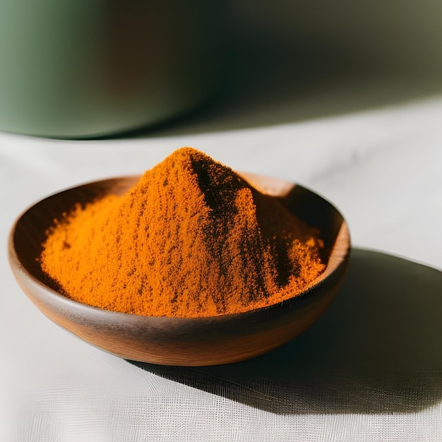 Orange turmeric in the small bowl