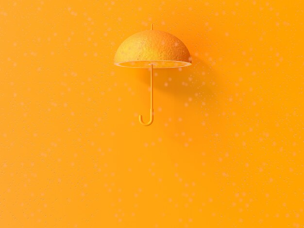 オレンジ色の傘の形と雨。