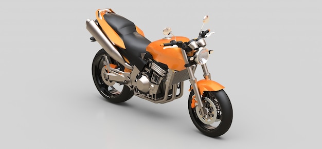 Orange urban sport two-seater motorcycle on a gray surface