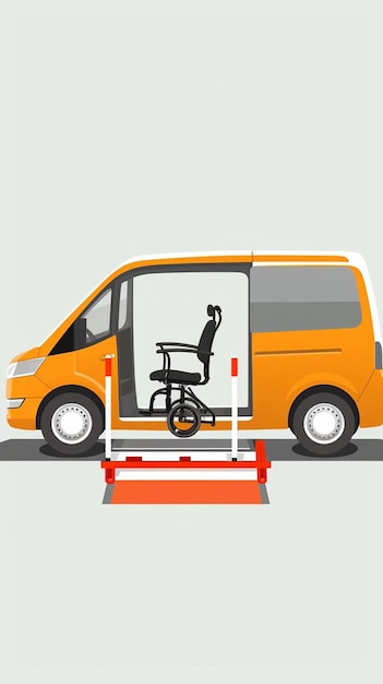 an orange van with a chair in the back