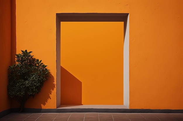 An orange wall with a tree in front of it generative AI