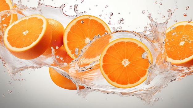 Orange water splash on solid background Generative Ai