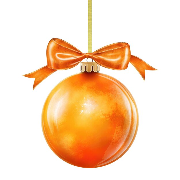 orange watercolor Christmas ball with ribbon and a bow isolated on background Generative AI