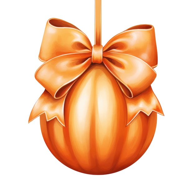 Photo orange watercolor christmas ball with ribbon and a bow isolated on background generative ai