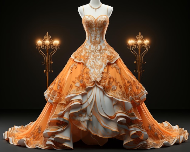 an orange wedding dress on a mannequin