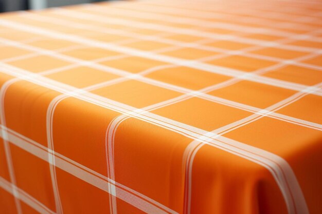 a orange and white checkered tablecloth with a white and orange checkered tablecloth