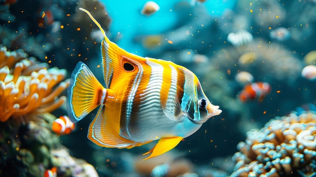 水族館 の オレンジ と 白 の 魚