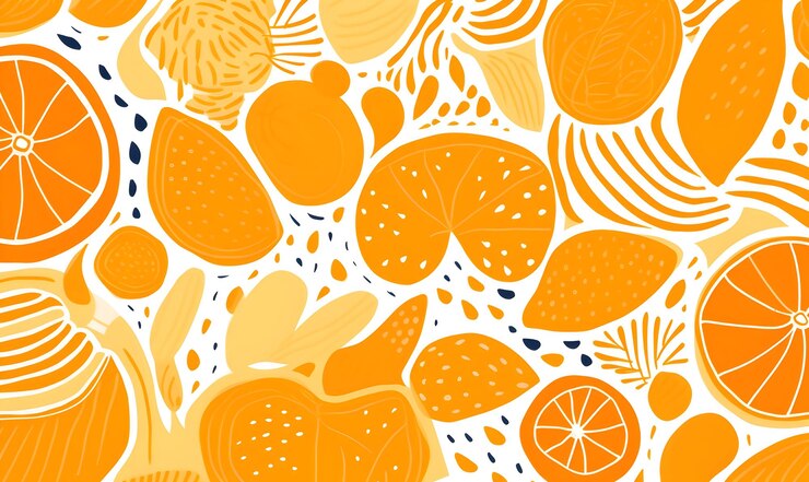 Photo orange white hand drawn flat design abstract doodle pattern