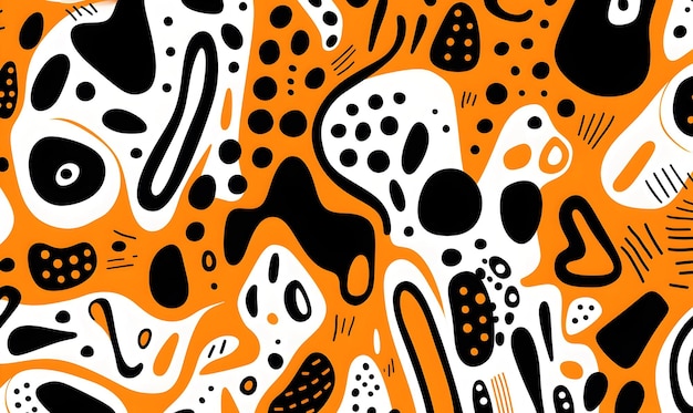 白いオレンジ色の手描きの平らなデザインの抽象的なドゥードルパターン