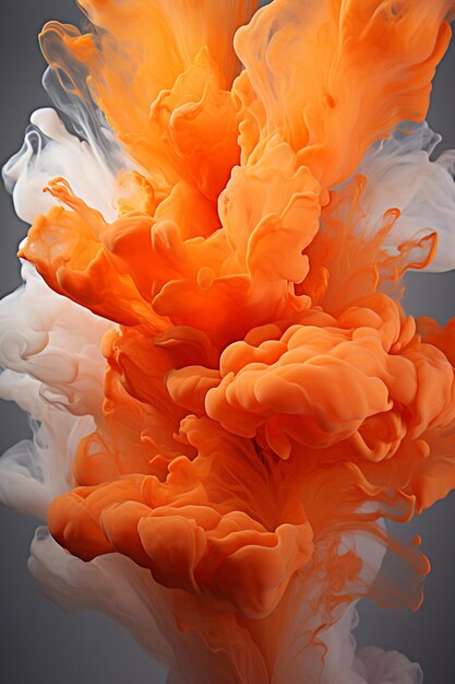 orange and white ink in water with a black background generative ai