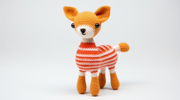 Photo orange and white striped amigurumi deer with realistic details