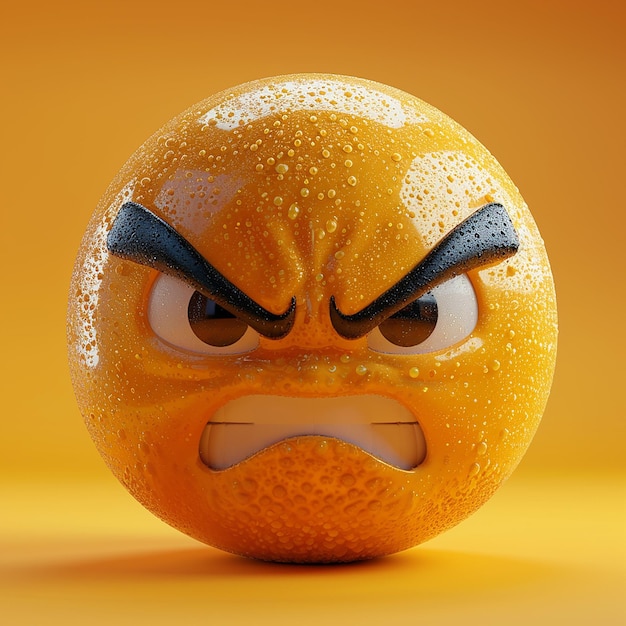 an orange with a angry face and the word angry on it