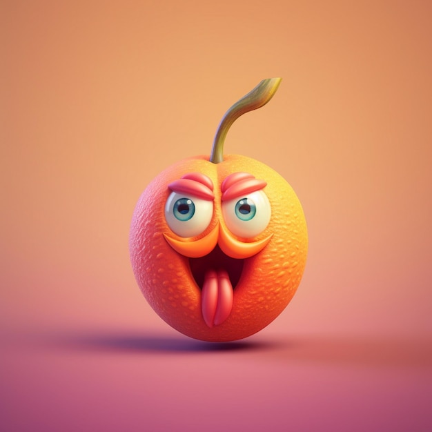 an orange with a funny face and eyes on it