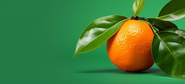 an orange with a green leaf on it